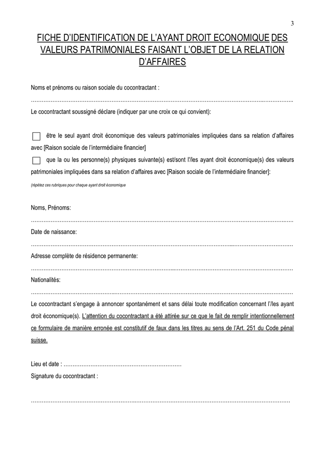 Formulaire d’entrée en relation d’affaires DOC, PDF page 3 sur 6