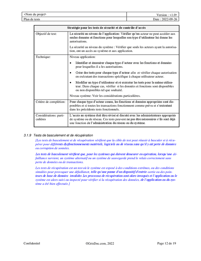 Modèle De Plan De Tests - DOC, PDF - Page 12 Sur 19