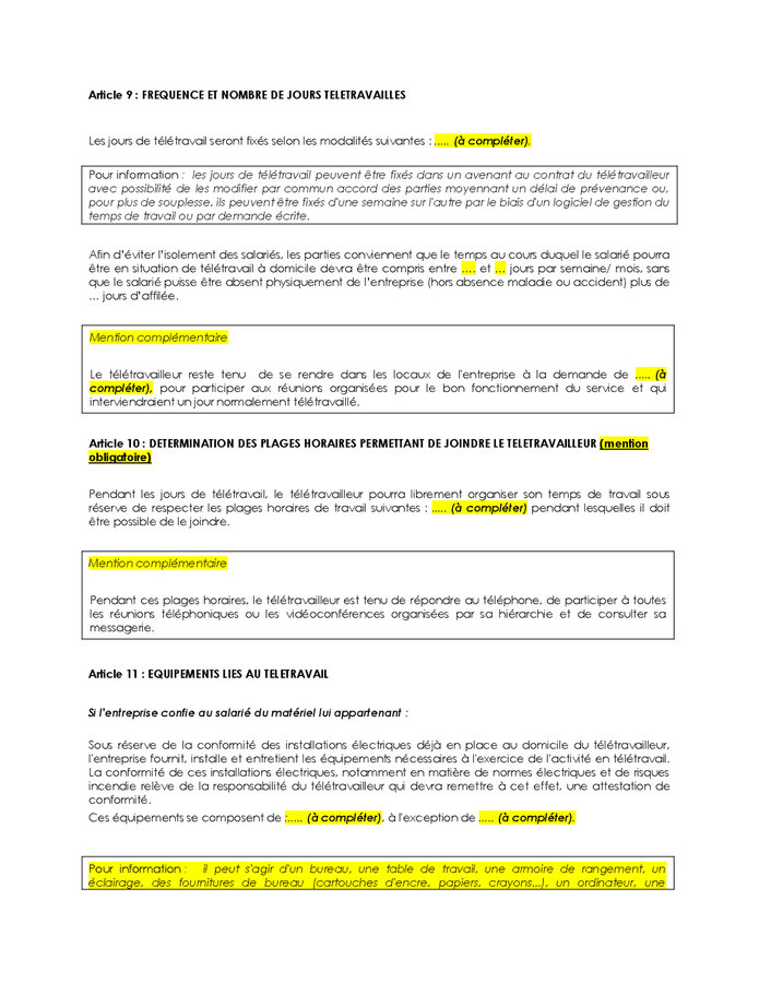 Modèle d'accord collectif sur le télétravail DOC, PDF page 8 sur 11