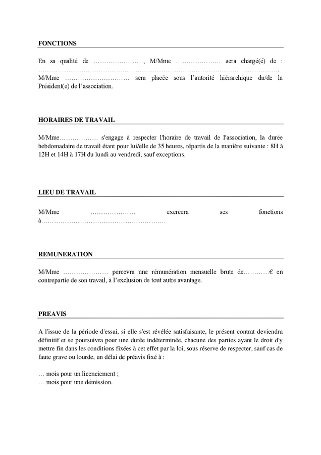 Modele De Contrat De Travail à Durée Indéterminée à Temps Complet Doc Pdf Page 2 Sur 3 