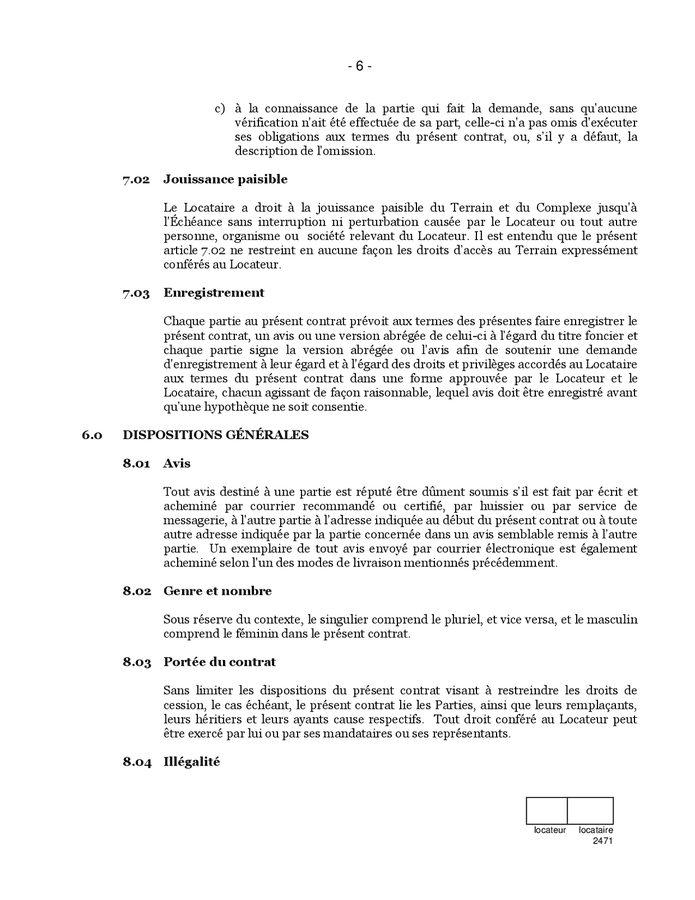 Modèle de bail de terrain (Canada, Ontario) - DOC, PDF - page 6 sur 9