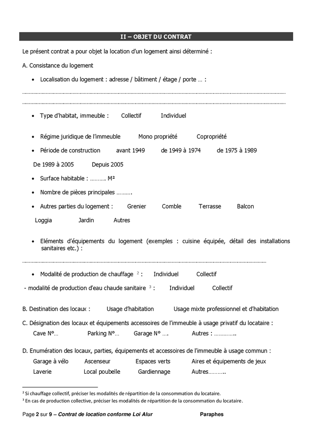 Exemple de contrat type de location ou de colocation - logement non ...