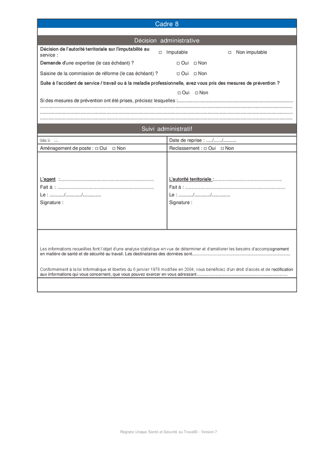 Formulaire d'enquête - des accidents de service/travail, maladies ...