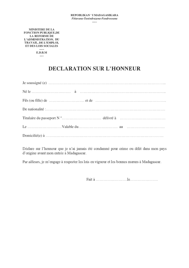 Modèle de contrat de travail (Madagascar)  DOC, PDF  page 7 sur 8