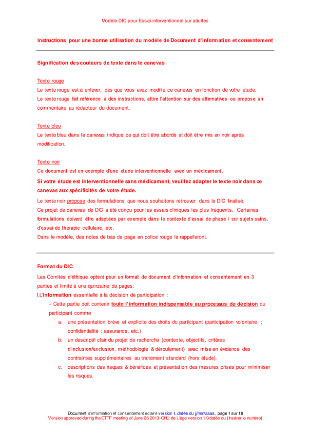 Modèle DIC pour essai interventionnel sur adultes - DOC, PDF - page 1 ...