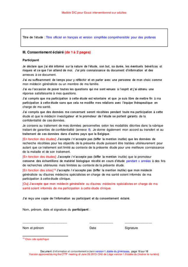 Modèle DIC pour essai interventionnel sur adultes - DOC, PDF - page 16 ...
