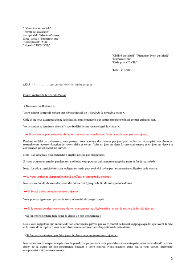 Lettre de rupture d