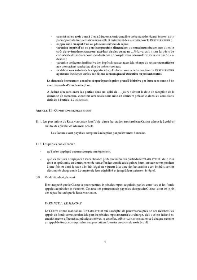 Modele De Contrat De Prestations De Restauration Doc Pdf Page