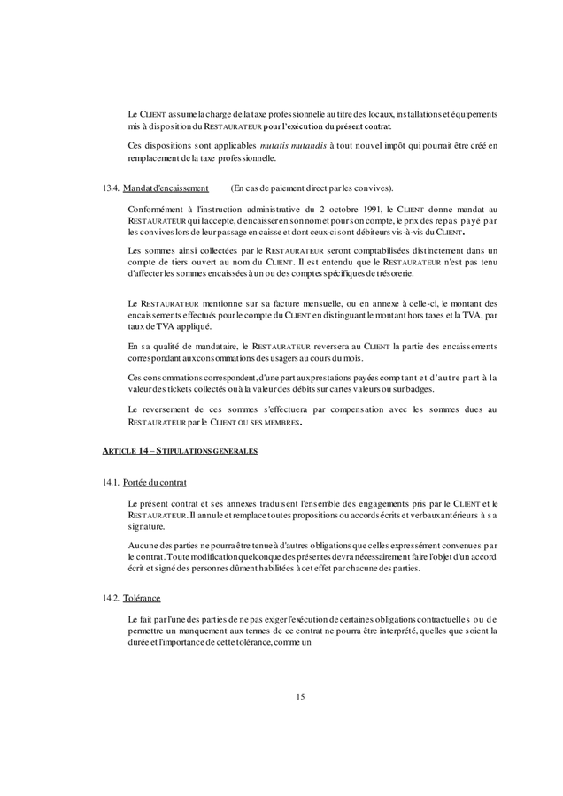 Modele De Contrat De Prestations De Restauration Doc Pdf Page Sur