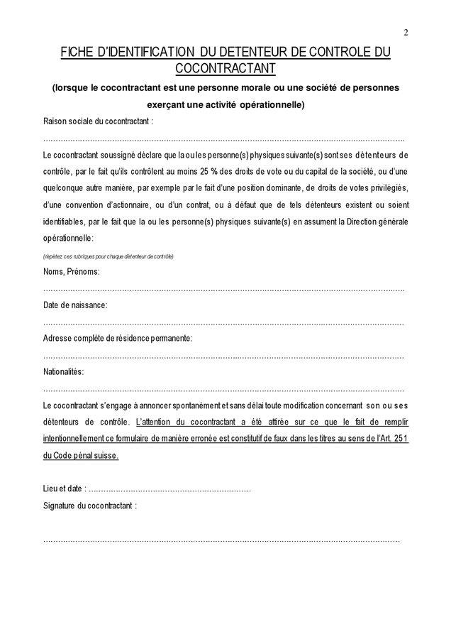 Formulaire d'entrée en relation d'affaires DOC, PDF page 2 sur 6