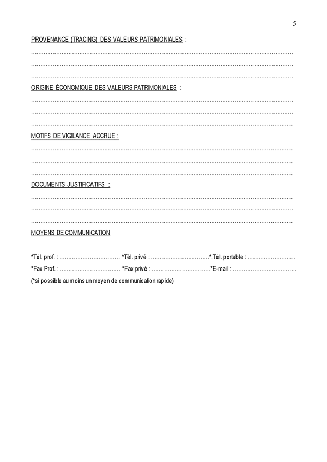 Formulaire d'entrée en relation d'affaires DOC, PDF page 5 sur 6