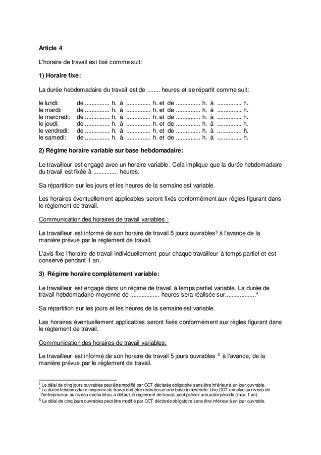 Contrat de travail étudiants, ouvriers, temps partiel (Belgique) - DOC ...