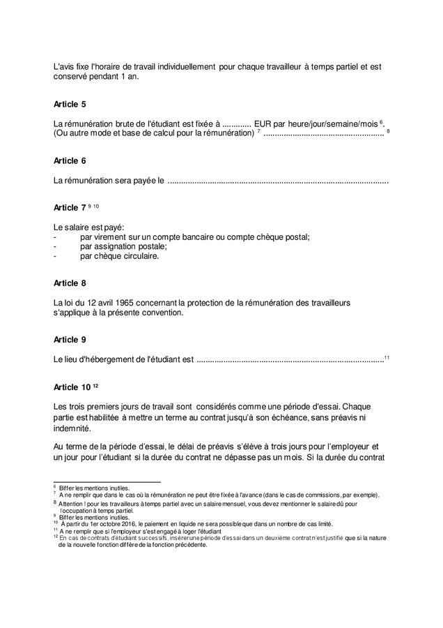 Contrat de travail étudiants, ouvriers, temps partiel (Belgique) - DOC ...