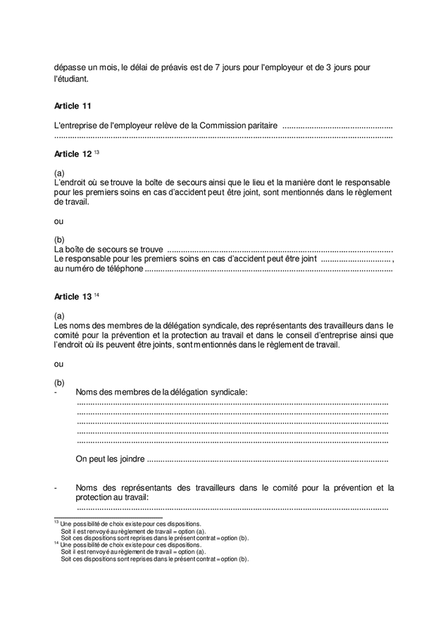 Contrat de travail étudiants, ouvriers, temps partiel (Belgique) - DOC ...