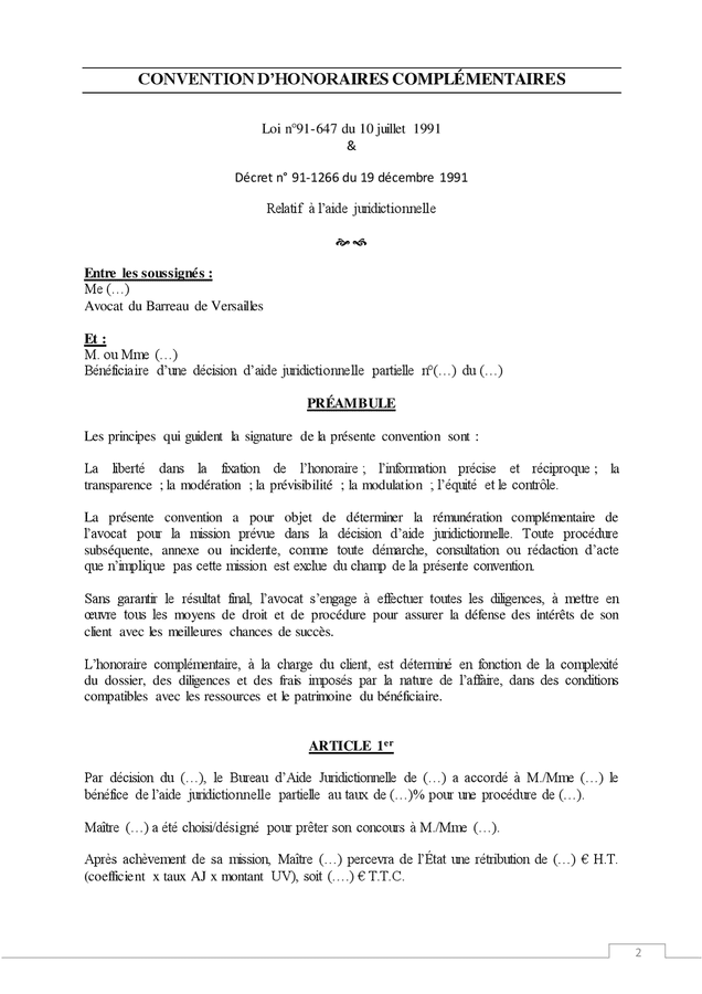 Convention D'honoraires Complémentaires - DOC, PDF - Page 2 Sur 10