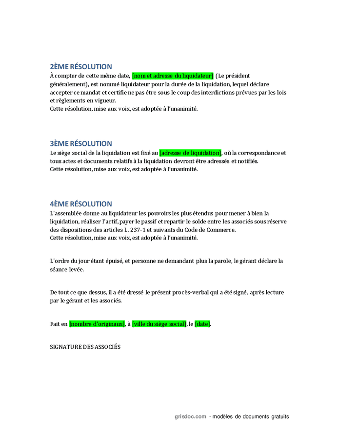 Procès-verbal - Dissolution De La Société - DOC, PDF - Page 2 Sur 2