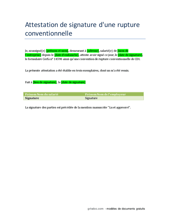 Attestation Dhomologation Dune Rupture Conventionnelle