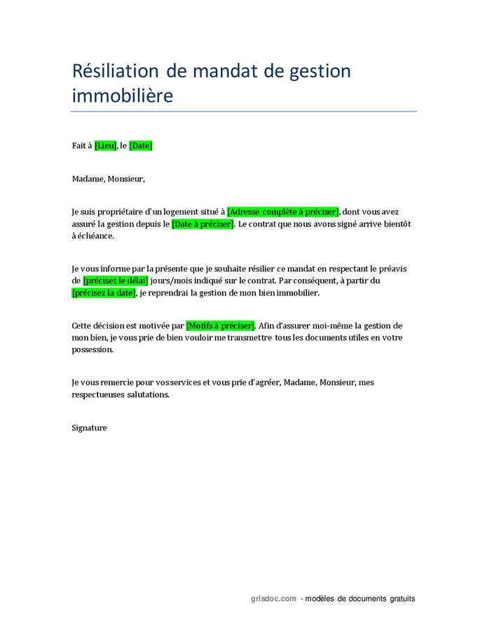 Lettre Type R siliation Mandat Vente XZUCH Lettre Type R siliation Mandat Vente XZUCH