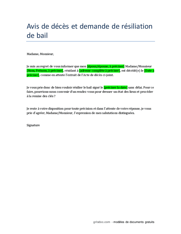 Résiliation de bail en cas de décès DOC, PDF page 1 sur 1