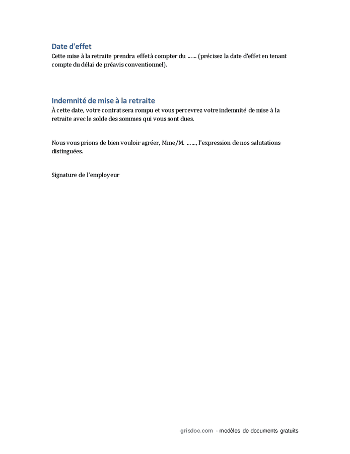 Notification de mise à la retraite entre 65 et 70 ans - DOC, PDF - page ...