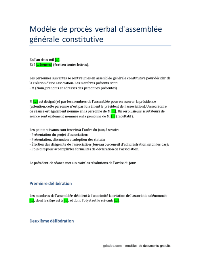 Modèle De Procès Verbal Dassemblée Générale Constitutive Doc Pdf Page 1 Sur 3 