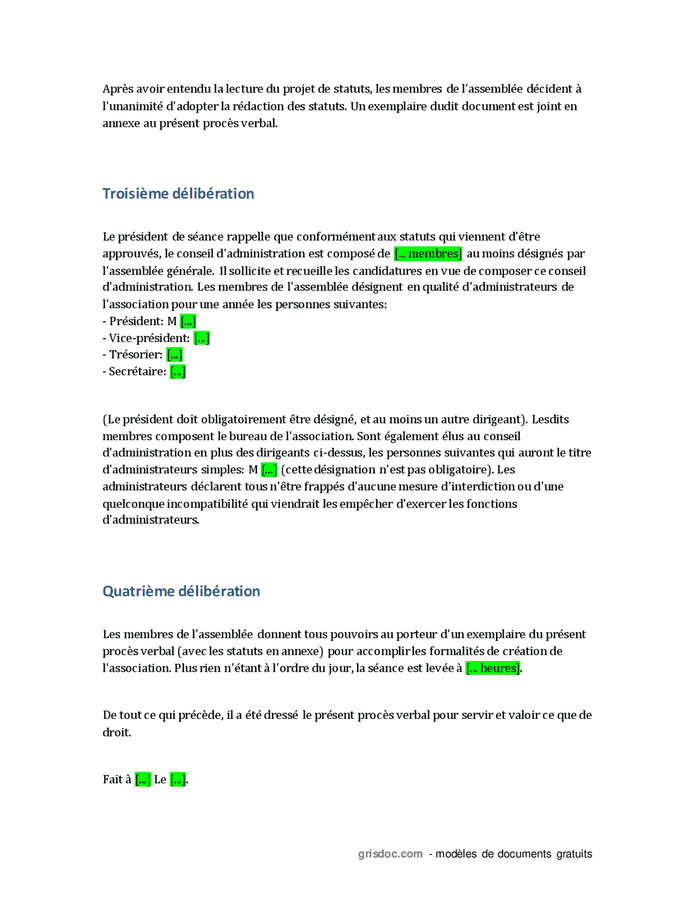 Modèle De Procès Verbal Dassemblée Générale Constitutive Doc Pdf Page 2 Sur 3 