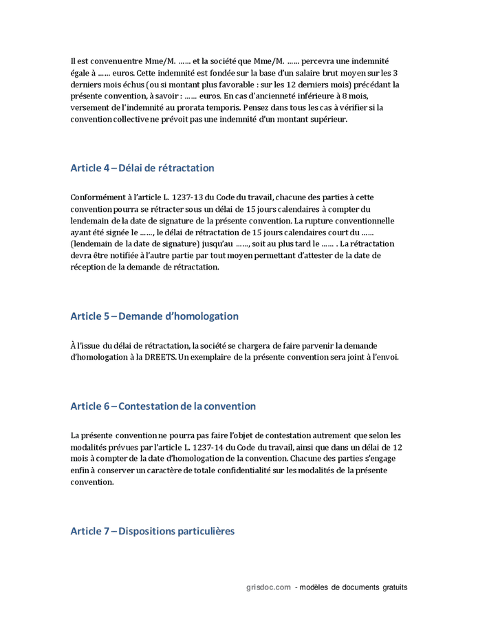 modèle de convention de rupture conventionnelle doc pdf page 2 sur 3