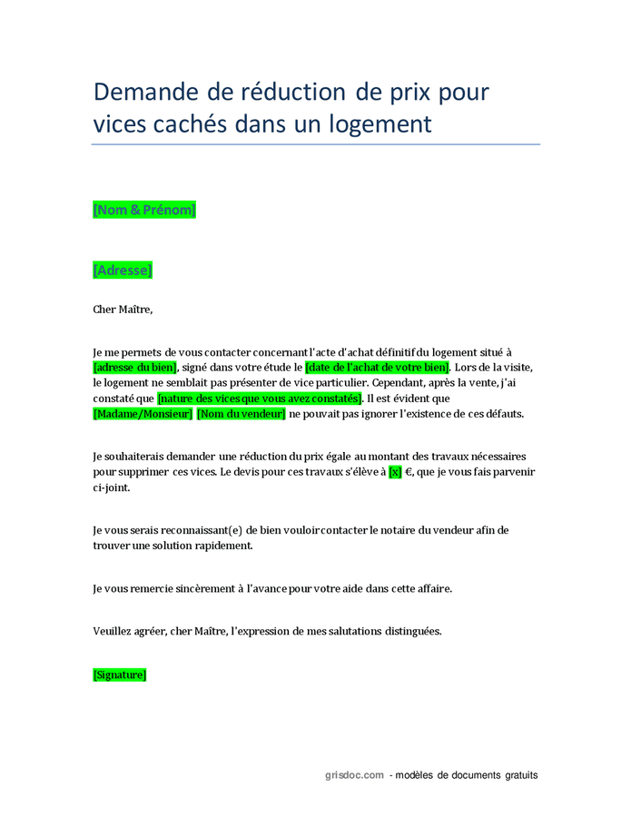 Demande de réduction de prix pour vices cachés dans un logement locatif