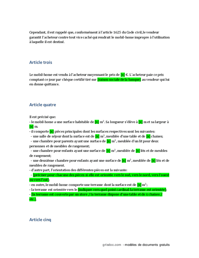 Contrat De Vente D Un Mobil Home YAFLM