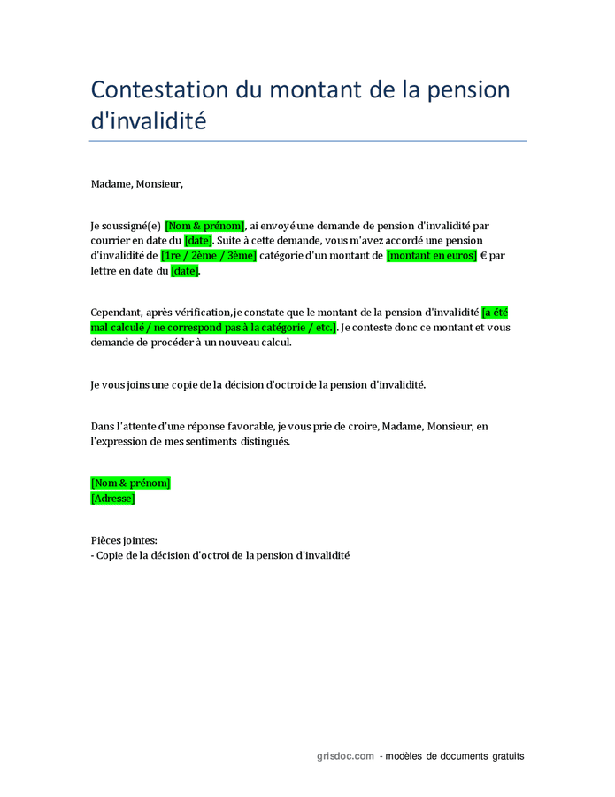 Contestation du montant de la pension d'invalidité DOC, PDF page 1