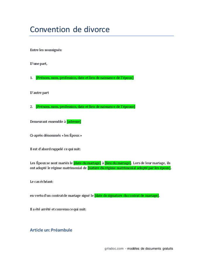 Contrat de divorce DOC, PDF page 1 sur 4