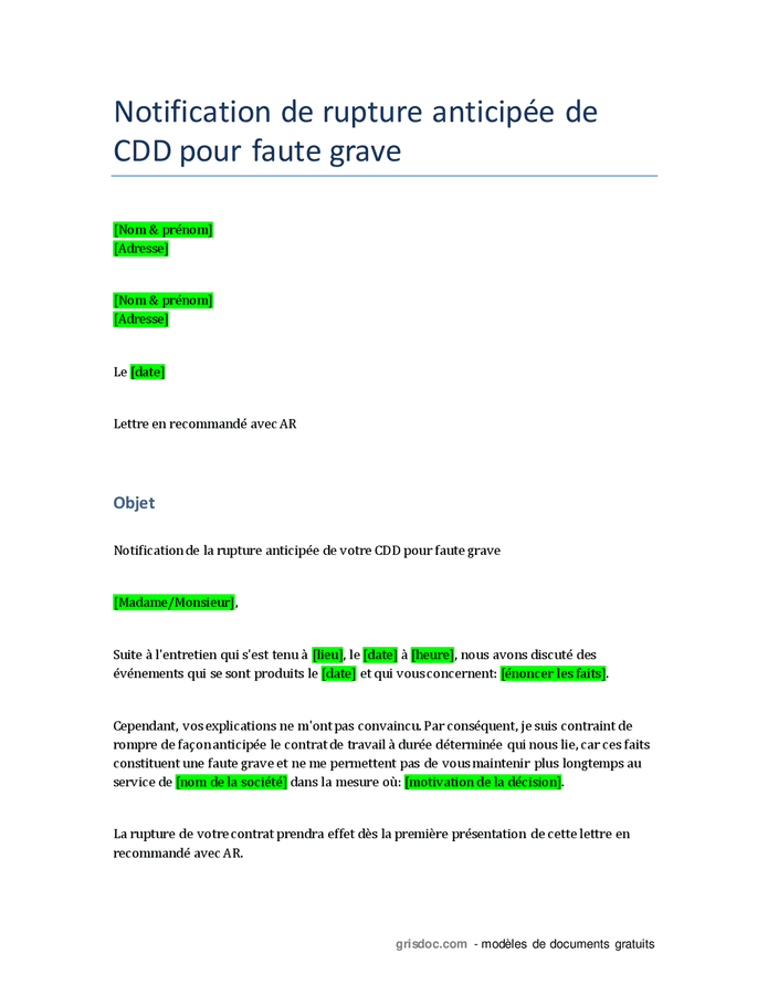 D Cision De Rupture Anticip E De Cdd Pour Faute Grave Doc Pdf Page Sur