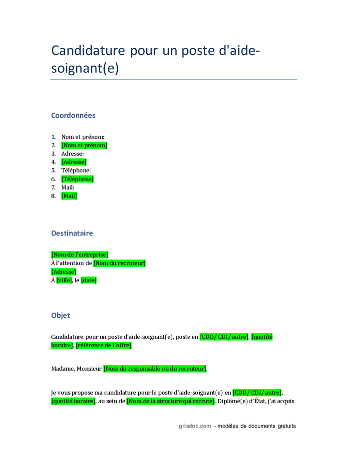 Lettre De Motivation Aide Soignante Doc Pdf Page Sur