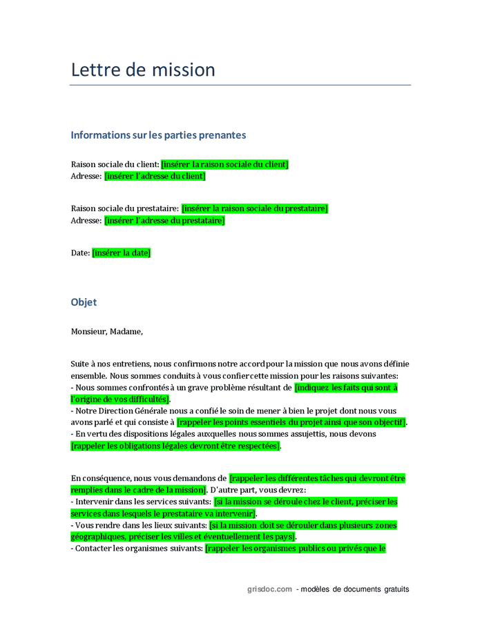 Exemple de lettre de mission - téléchargement gratuit documents PDF ...