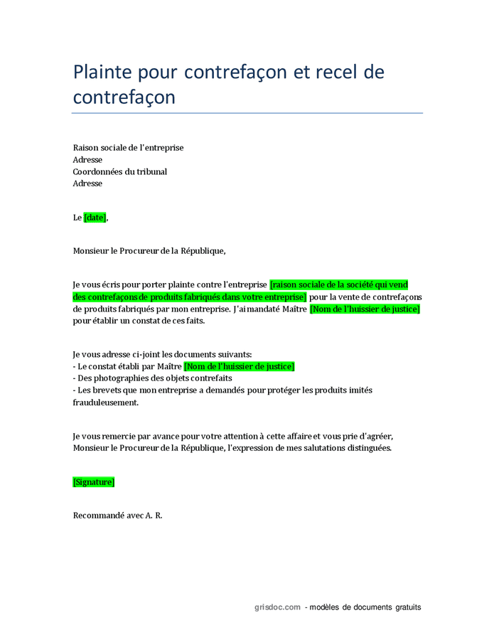 Lettre type plainte téléchargement gratuit documents PDF Word et Excel