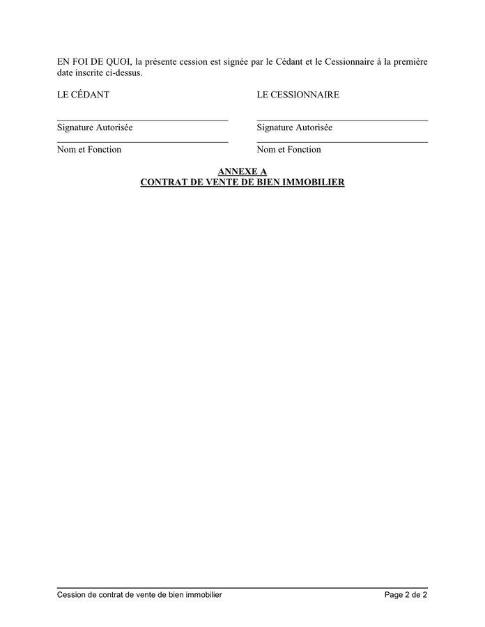 Contrat de vente biens immobiliers