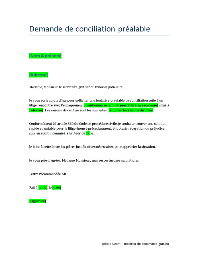 Demande de conciliation devant le tribunal judiciaire DOC, PDF page 1 sur 1