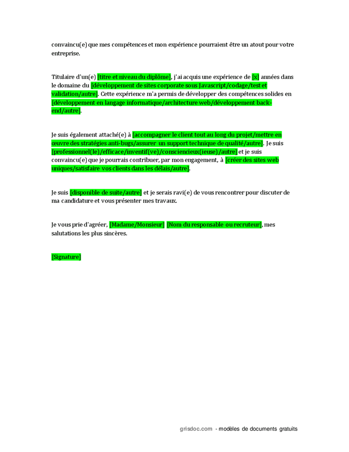 Lettre De Motivation De Developpeur Web - DOC, PDF - Page 2 Sur 2