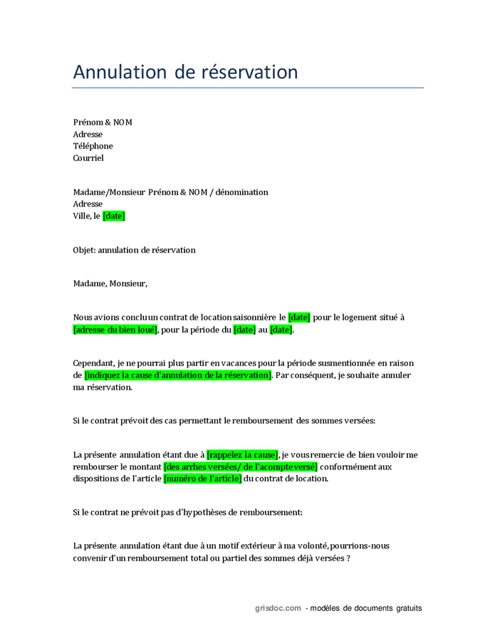 Annulation de la réservation d