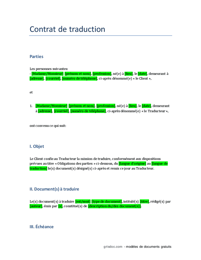 assignment of contract traduction francais