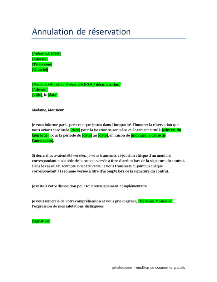 Annulation de réservation DOC, PDF page 1 sur 1
