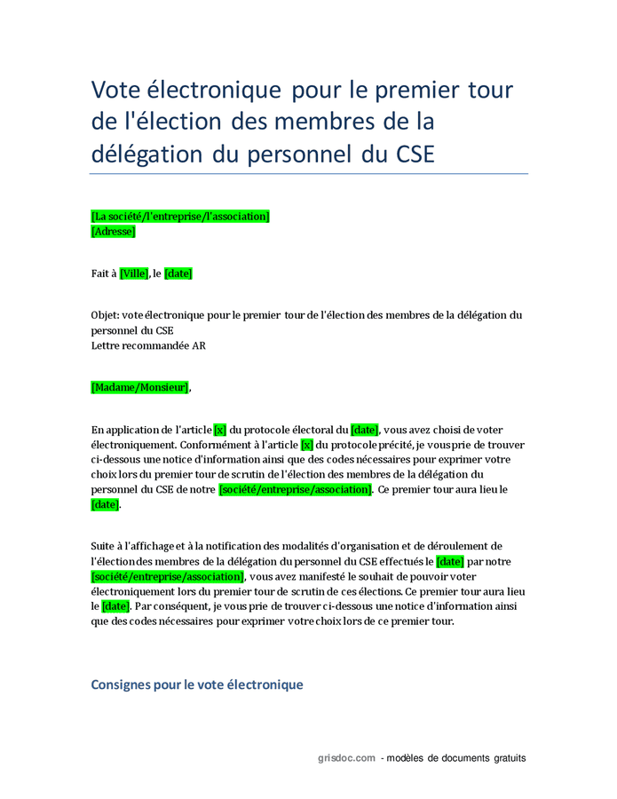 Information aux salaries utilisant le vote electronique au premier tour ...