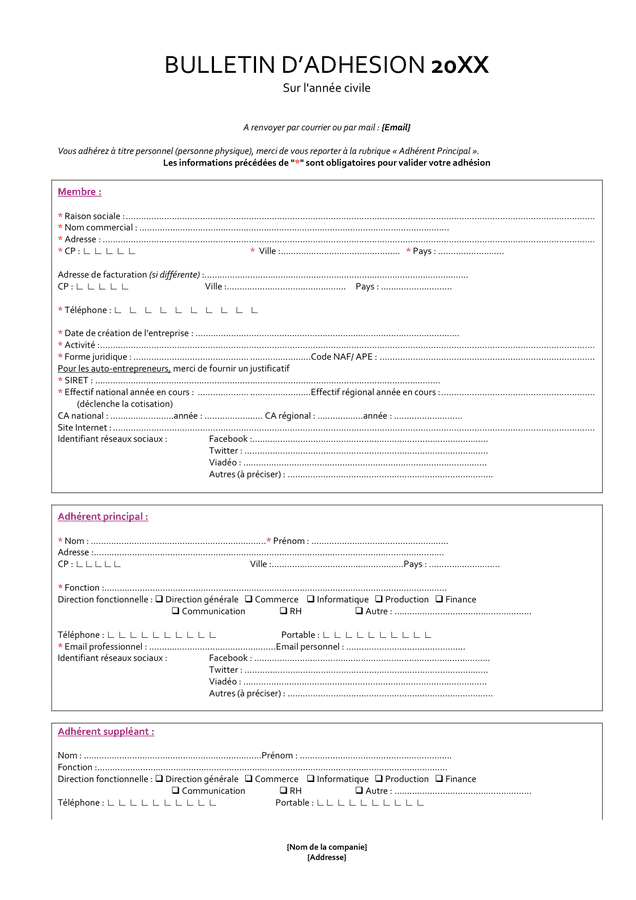 Model De Bulletin D Adhesion T L Chargement Gratuit Documents Pdf