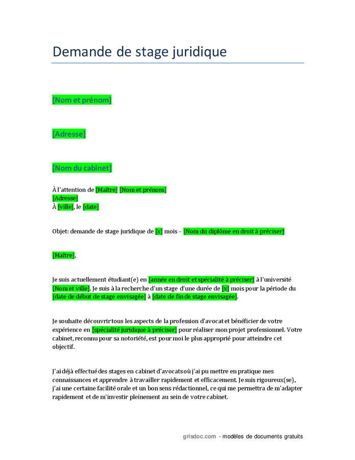 Lettre de motivation pour un stage dans un d