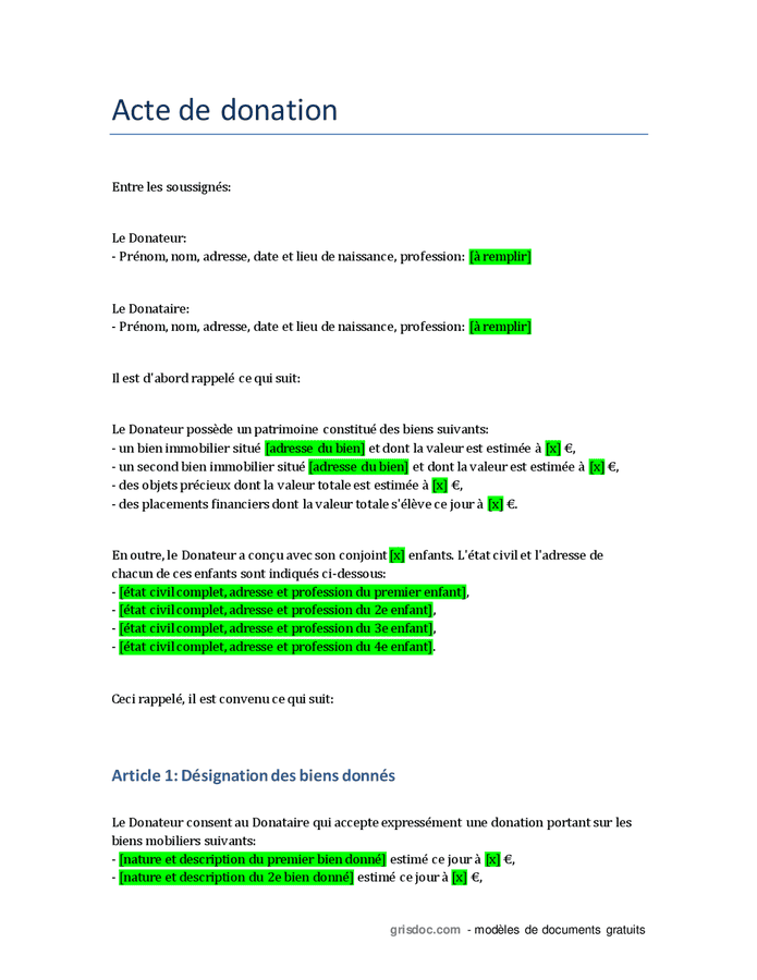 Acte De Donation DOC PDF Page 1 Sur 3 acte-de-donation-doc-pdf-page-1-sur-3