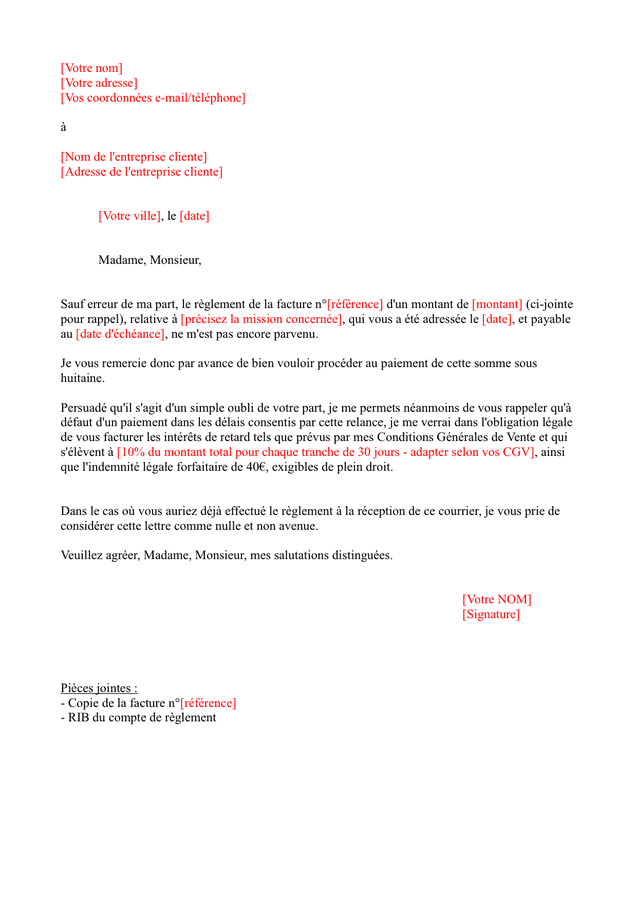 Modèle de courrier de relance DOC, PDF page 1 sur 1