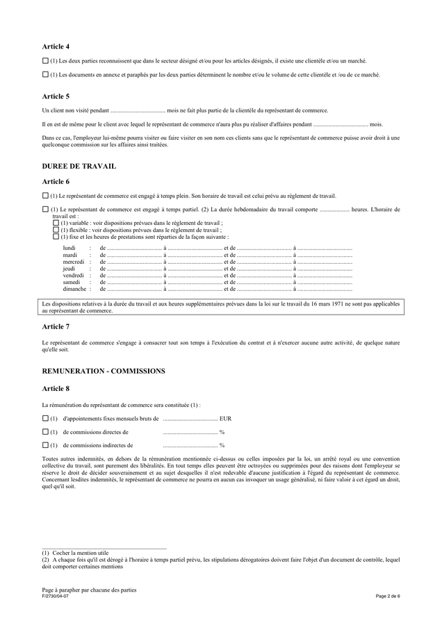 Modelé De Contrat De Travail De Representant De Commerce A Duree ...