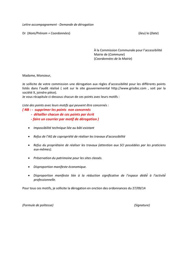 Lettre demande de dérogation DOC, PDF page 1 sur 1