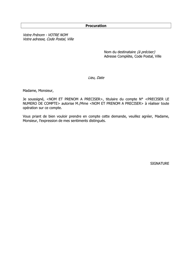Model De Procuration T l chargement Gratuit Documents PDF Word Et Excel