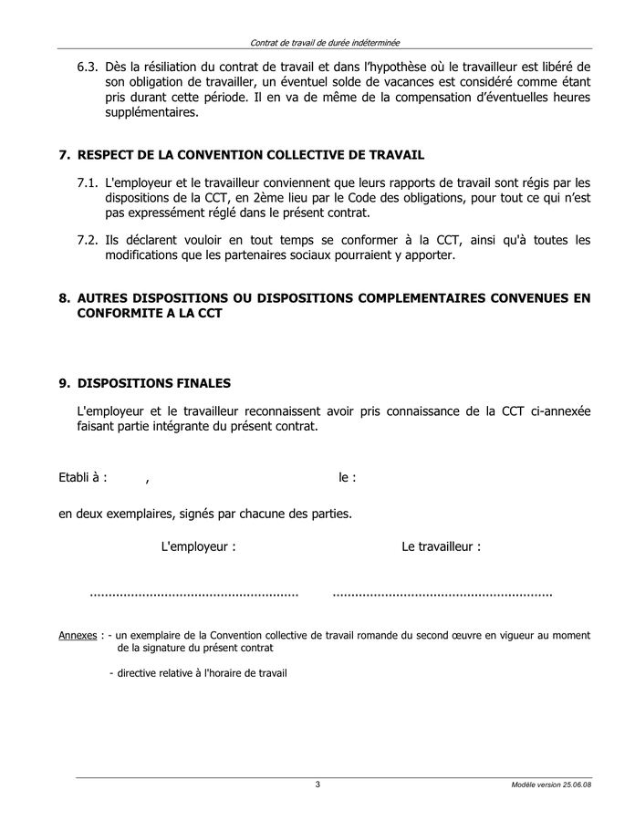 Modelé De Contrat De Travail De Duree Indeterminee Doc Pdf Page 3 Sur 3 